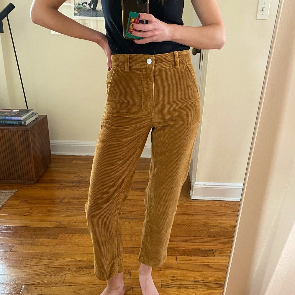 Everlane Corduroy Straight Leg Crop Pants Golden Mustard Yellow Brown Size 0